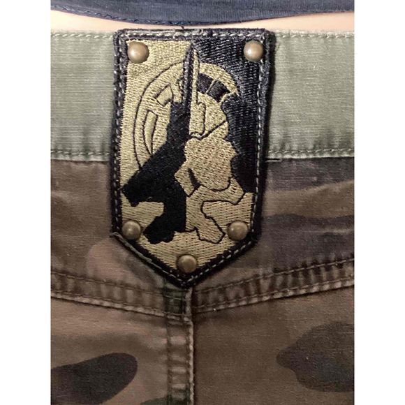 Jell Premium Surplus Skirt Women Size M Green Mini Camo MilitaryPatches Pockets - Picture 7 of 12